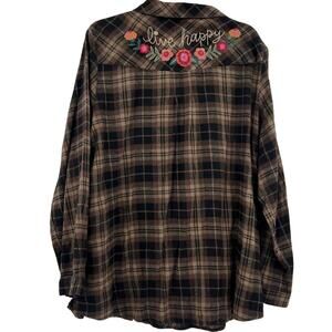 Natural Life Take it Easy Embroidered Flannel Shirt Floral XXL